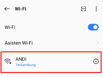 pilih wifi yang sudah tersambung dengan anda